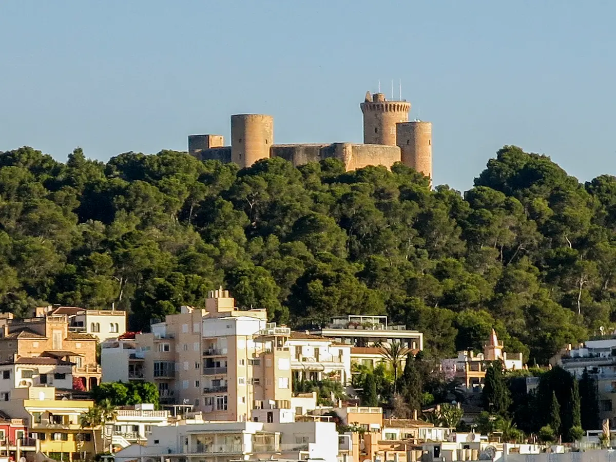 Castell de Bellver på den skogkledde høyden over husene i Palma